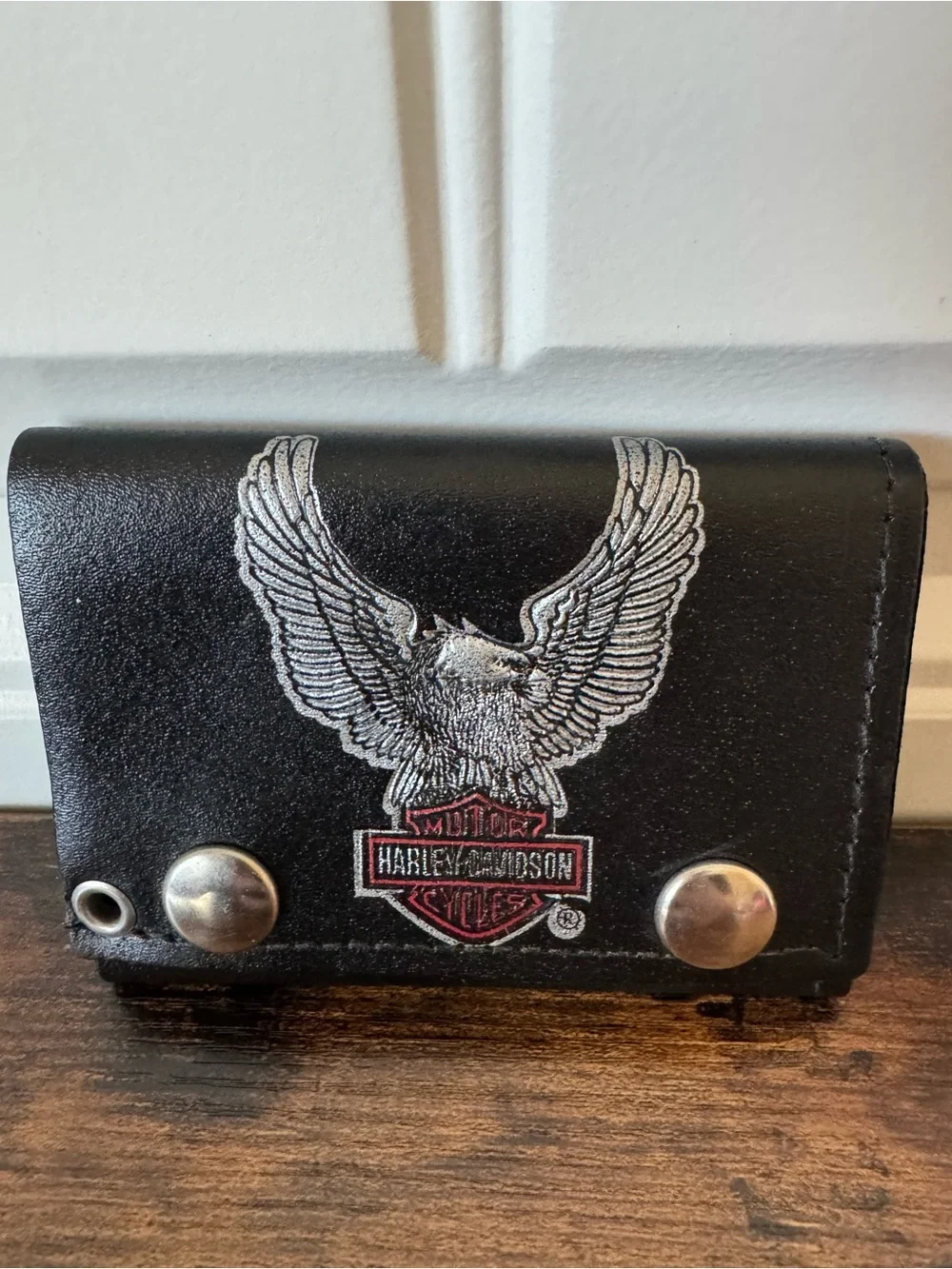 Harley Davidson Genuine Leather Biker Wallet Eagle Made in USA Black